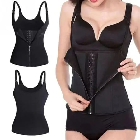 Corset gainant sauna noir avec fermeture zippée et agrafes avant pour affiner la taille - Bébé Lova