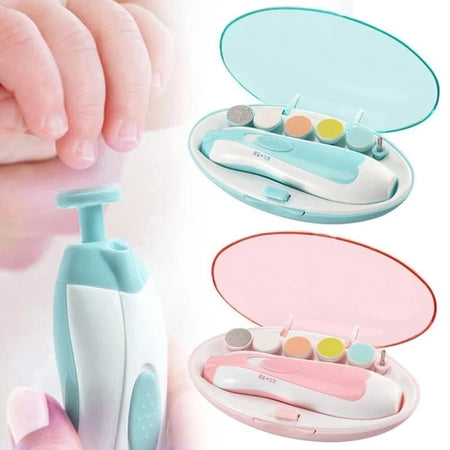 Kit coupe-ongles électrique bébé rose et bleu avec coffret de rangement et embouts interchangeables - Bébé Lova