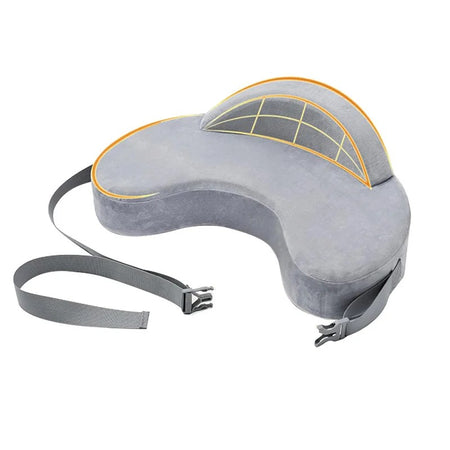 Vue complète du coussin d'allaitement à mémoire de forme avec sangle de fixation - Bébé Lova