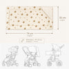 Schéma des dimensions 74 x 35 cm du coussin BearCush écru à oursons et cœurs, compatible avec différentes poussettes - Bébé Lova