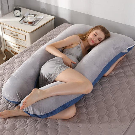PangPillow mannequin nuisette dentelle sommeil latéral coussin U gris bleu 130x70 chambre - Bébé Lova