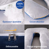 Infographie PangPillow features tissu hypoallergénique épaisseur ajustable déhoussable design ergonomique - Bébé Lova