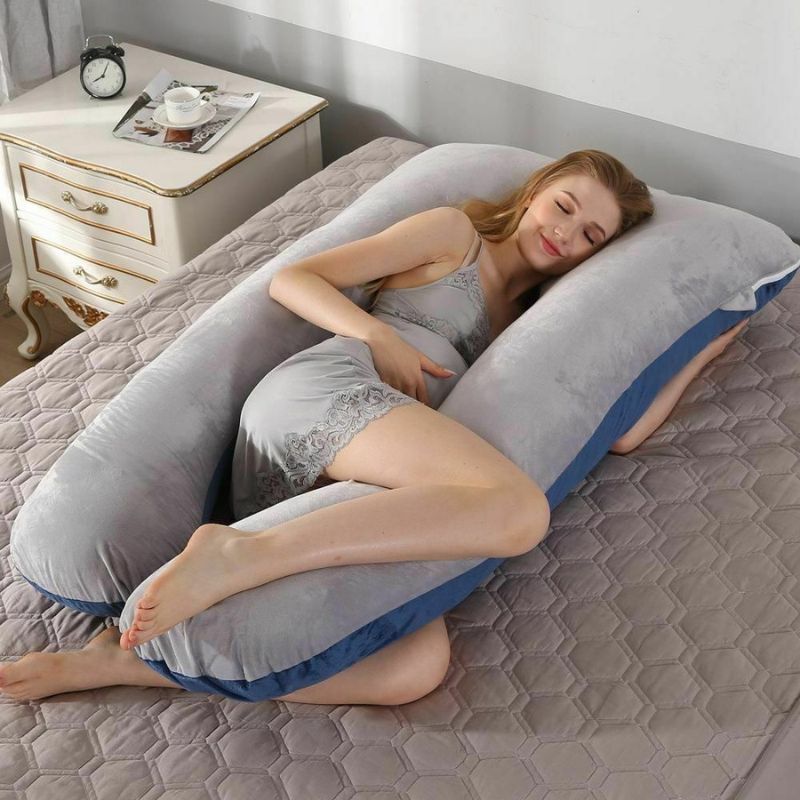 PangPillow mannequin nuisette grise sommeil latéral coussin U gris bleu lit chevet - Bébé Lova