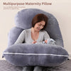Femme enveloppée par le coussin de grossesse forme G GPillow gris, multipositions - Bébé Lova