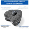 Infographie LegPillow design ergonomique cœur creux double courbure sangle élastique - Bébé Lova