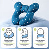 Coussin de nuque enfant à motif étoiles bleu avec schéma des trois zones de soutien de la tête - Bébé Lova