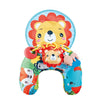 Coussin tummy time modèle lion sur fond bleu avec anneaux, hochets et jouets d'éveil suspendus - Bébé Lova