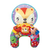Coussin tummy time modèle renard sur fond violet avec anneaux, hochets et jouets d'éveil suspendus - Bébé Lova