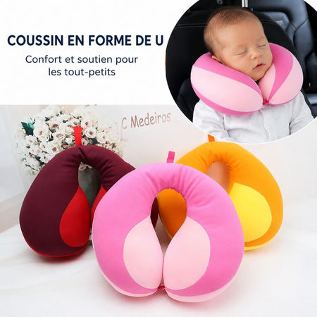 Coussin de voyage bébé en forme de U présenté en plusieurs coloris - Bébé Lova