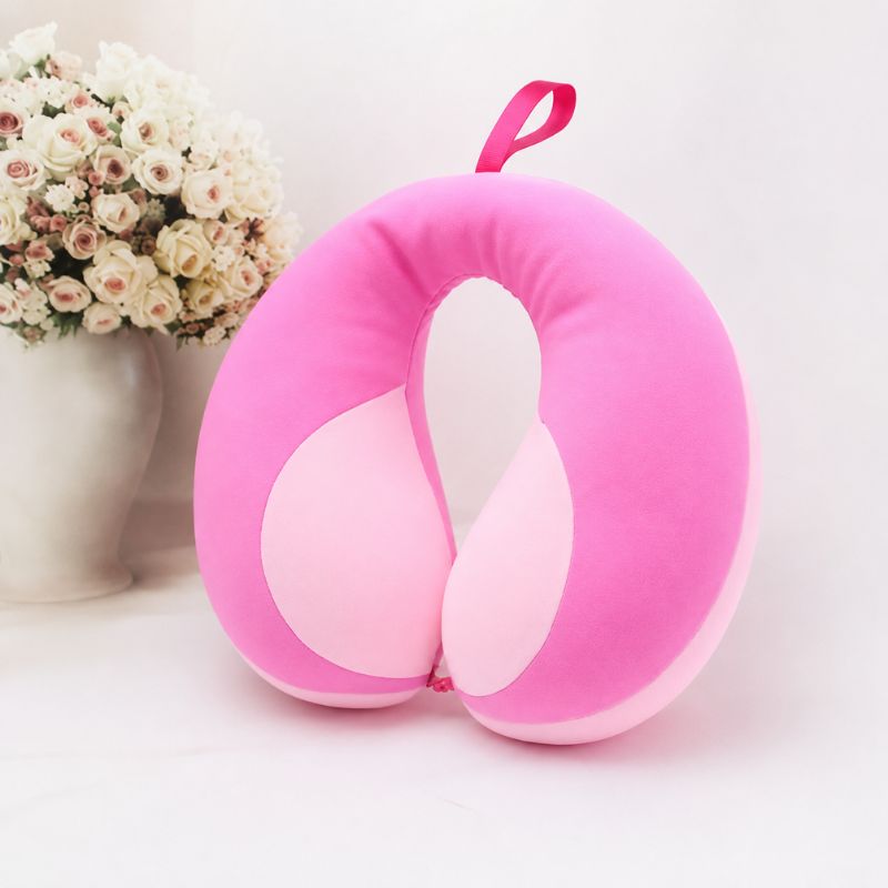 Coussin de voyage bébé rose en forme de U avec anneau de transport - Bébé Lova