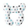 Coussin de voyage tête et nuque motif étoiles bleues et noires sur fond blanc - Bébé Lova