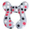 Coussin de voyage tête et nuque motif pois rouges, noirs et blancs sur fond gris - Bébé Lova