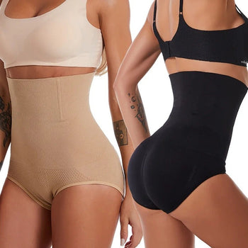 Culotte gainante taille haute sans couture noir et beige avec effet sculptant silhouette femme - Bébé Lova