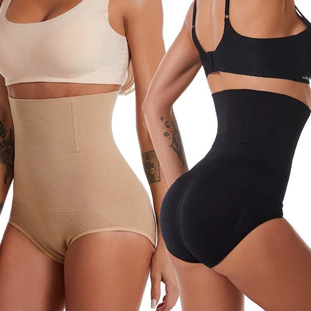 Culotte gainante taille haute sans couture noir et beige avec effet sculptant silhouette femme - Bébé Lova