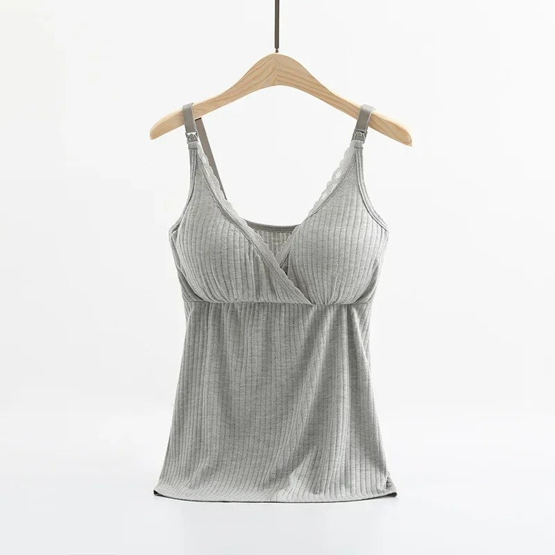 Débardeur d’allaitement gris avec soutien-gorge intégré suspendu sur cintre - Bébé Lova