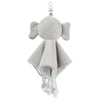 Vue arrière du doudou plat éléphant gris avec attache suspendue - Bébé Lova