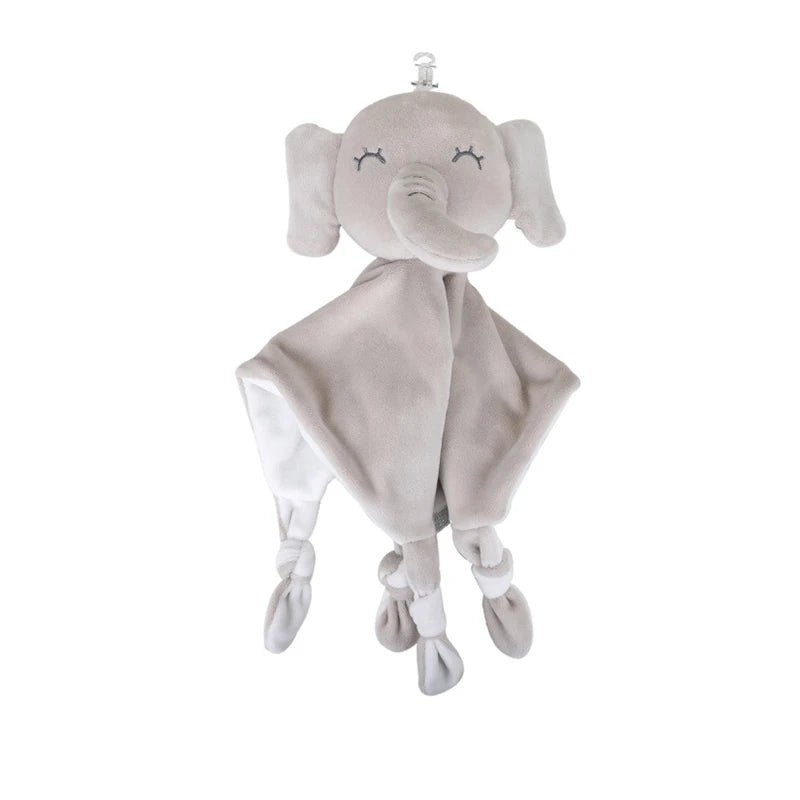 Doudou plat éléphant gris avec nœuds sensoriels et attache pratique - Bébé Lova