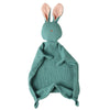 Doudou plat lapin en mousseline vert sauge avec longues oreilles et tissu doux texturé - Bébé Lova