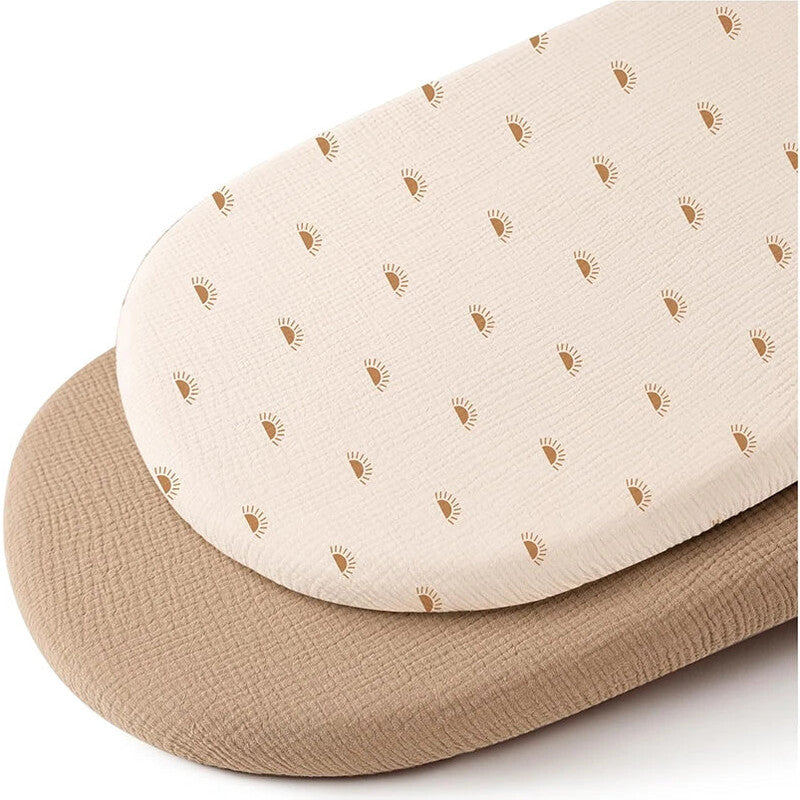 Drap housse motif soleil avec dessous beige pour matelas de berceau - Bébé Lova