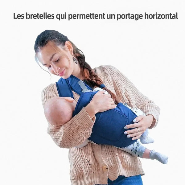 Maman utilisant l'écharpe de portage bébé en position horizontale pour nouveau-né - Bébé Lova