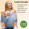 Infographie écharpe de portage bébé à bretelles croisées supportant de 3 à 15 kg - Bébé Lova
