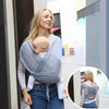 Écharpe de portage bébé extensible en coton coloris gris clair portée de face avec aperçu du dos - Bébé Lova