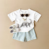 Ensemble bébé été brachiosaure avec short bleu à carreaux - Bébé Lova