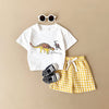 Ensemble bébé été avec t-shirt dinosaure et short jaune à carreaux - Bébé Lova