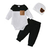 Ensemble 3 pièces bébé garçon noir et blanc présenté sur fond blanc avec bonnet ourson - Bébé Lova