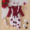 Ensemble bébé fille bordeaux avec combinaison fleurie et motif lapin assorti - Bébé Lova