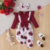 Ensemble bébé fille bordeaux avec imprimé lapins, fleurs et bandeau coordonné - Bébé Lova
