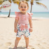 Ensemble été bébé fille rose porté à la plage avec bandeau assorti - Bébé Lova
