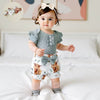 Ensemble été bébé fille body vert sauge et bloomer imprimé vache porté par bébé - Bébé Lova