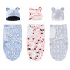 Trois ensembles lange et bonnet pour nouveau-né en coloris bleu, rose et gris - Bébé Lova