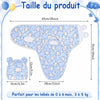 Guide des dimensions du lange bébé bleu avec bonnet assorti pour nouveau-né - Bébé Lova