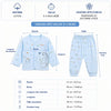 Tableau des tailles 0-3 mois de l'ensemble naissance bébé en coton avec mesures épaule, buste, manches et pantalon - Bébé Lova