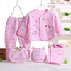 Ensemble naissance bébé 5 pièces rose à motif hérisson : veste, 2 pantalons, bonnet et bavoir - Bébé Lova