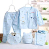 Ensemble naissance bébé 5 pièces bleu à motif hérisson : veste, 2 pantalons, bonnet et bavoir - Bébé Lova