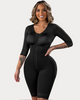 Gaine corps entier post chirurgie noire avec fermeture frontale et silhouette sculptante portée par une femme tatouée - Bébé Lova
