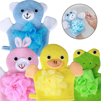 Collection de gants éponge marionnettes animaux pour le bain de bébé LoofahMitt - Bébé Lova