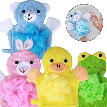 Collection de gants éponge marionnettes animaux pour le bain de bébé LoofahMitt - Bébé Lova