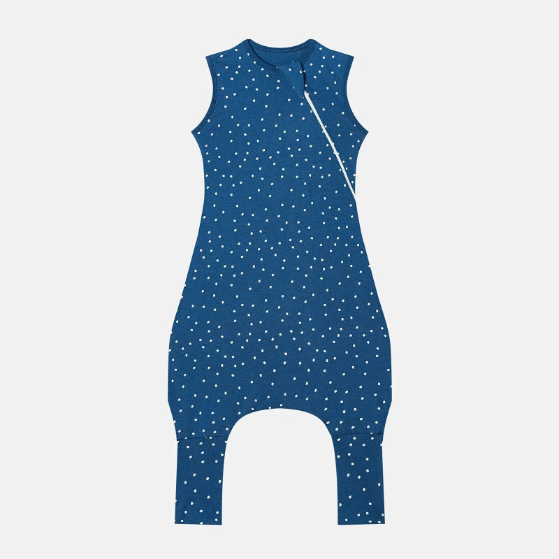 Gigoteuse avec pieds sans manches douce bleu marine à pois blancs - Bébé Lova