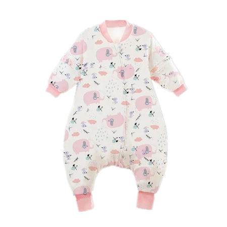 Gigoteuse hiver fille avec pieds chauds motif éléphant rose et manches longues amovibles - Bébé Lova