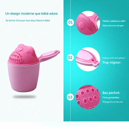 Gobelet de bain bébé avec design ourson ergonomique et rinçage doux - Bébé Lova