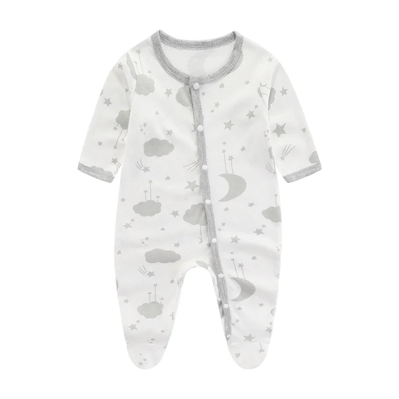 Grenouillère bébé imprimé lune nuages et étoiles gris clair - Bébé Lova