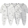 Trois grenouillères bébé imprimées nuages étoiles et rayures - Bébé Lova