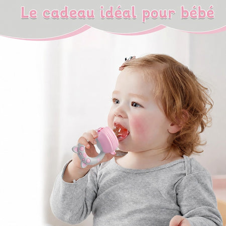 Bébé mordillant le grignoteur de fruits rose, le cadeau idéal pour bébé - Bébé Lova