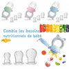 Grignoteur de fruits et légumes en silicone décliné en vert, rose et bleu avec 3 tailles de tétines, comble les besoins nutritionnels de bébé - Bébé Lova