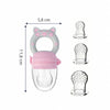 Schéma des dimensions du grignoteur rose 5,8 x 11,8 cm avec ses 3 tailles de tétines en silicone - Bébé Lova