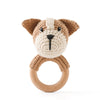 Hochet chien crocheté marron avec anneau en bois naturel pour bébé - Bébé Lova